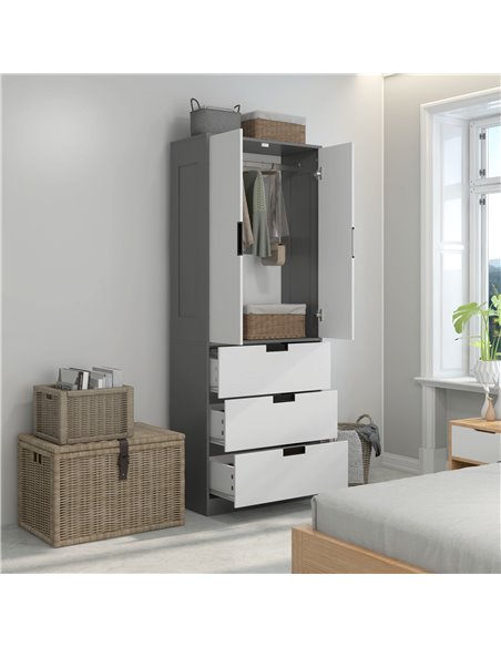HOMCOM 2 Door Wardrobe with 3 Drawers and Hanging Rod, Grey 831-621V00MX - pic 34213 | FastDaddyshop