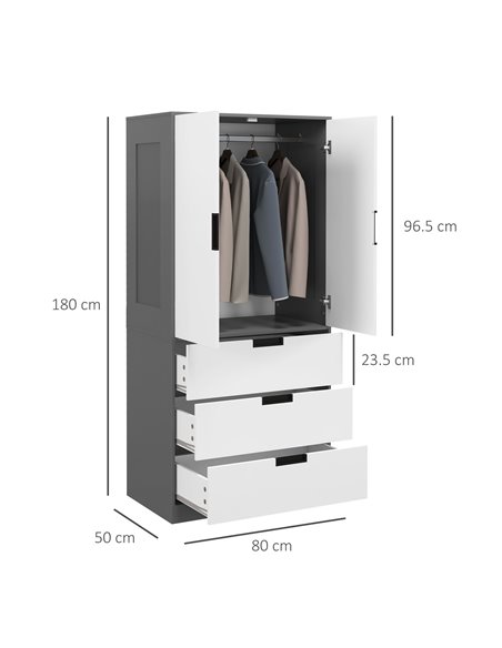 HOMCOM 2 Door Wardrobe with 3 Drawers and Hanging Rod, Grey 831-621V00MX - pic 34214 | FastDaddyshop