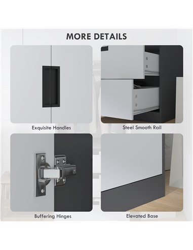 HOMCOM 2 Door Wardrobe, Modern Wardrobe with 3 Drawers and Hanging Rod for Bedroom, Grey 831-621V00MX