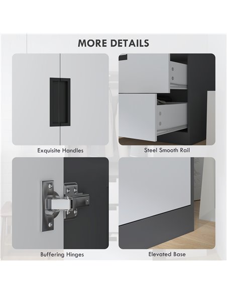 HOMCOM 2 Door Wardrobe, Modern Wardrobe with 3 Drawers and Hanging Rod for Bedroom, Grey 831-621V00MX - pic 34216 | FastDaddyshop
