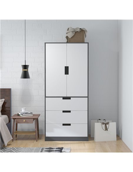 HOMCOM 2 Door Wardrobe, Modern Wardrobe with 3 Drawers and Hanging Rod for Bedroom, Grey 831-621V00MX - pic 34218 | FastDaddyshop