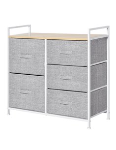 HOMCOM 5 Drawer Linen Storage Chest, Home Dresser, Grey 850-126