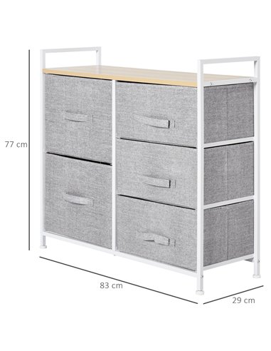 HOMCOM 5 Drawer Linen Storage Chest, Home Dresser, Grey 850-126