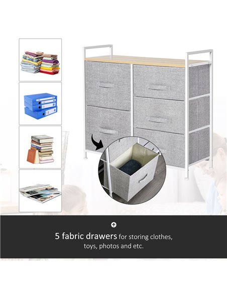 HOMCOM 5 Drawer Linen Storage Chest Home Organisation w/ Shelf Handles Metal Frame Adjustable Feet Hallway Home Dresser Grey 850 - pic 34234 | FastDaddyshop
