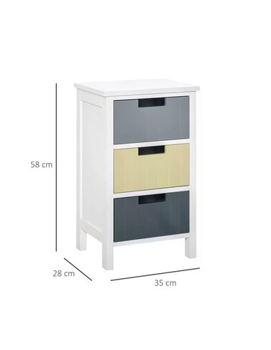 HOMCOM 3 Drawer Storage Tower, Dresser Chest with Wood Top, Multicolor 838-057