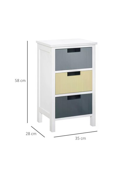 HOMCOM 3 Drawer Storage Tower, Dresser Chest with Wood Top, Multicolor 838-057 - pic 34250 | FastDaddyshop