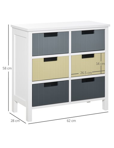HOMCOM 6 Drawer Storage Tower, Dresser Chest, Multicolor 838-058