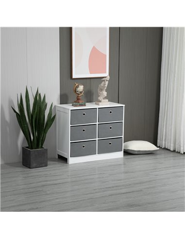 HOMCOM Chests of Drawer, Fabric Dresser with 6 Drawers, White and Grey 838-127