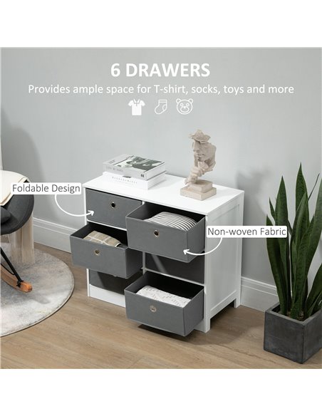 HOMCOM Chests of Drawer, Fabric Dresser Storage Cabinet with 6 Drawers for Bedroom, Living Room and Hallway, White and Grey 838- - pic 34269 | FastDaddyshop