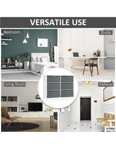 HOMCOM Chests of Drawer, Fabric Dresser Storage Cabinet with 6 Drawers for Bedroom, Living Room and Hallway, White and Grey 838- - pic 34271 | FastDaddyshop
