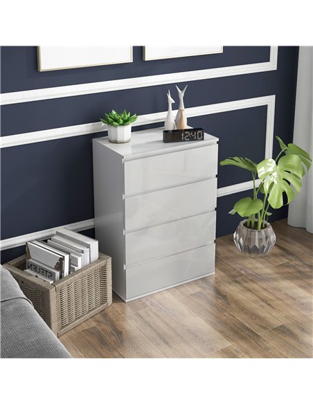 HOMCOM High Gloss 4 Drawer Chest Of Drawers, Modern Dresser, White 831-337V03WT - pic 34294 | FastDaddyshop