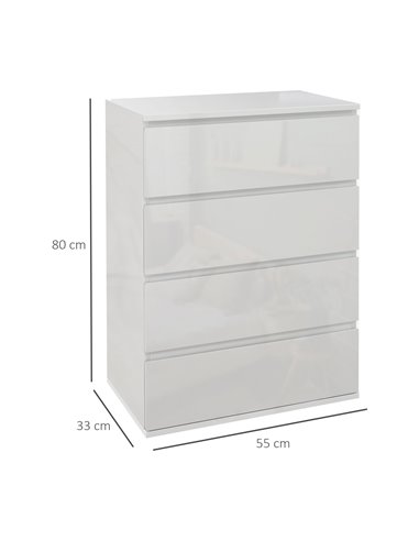 HOMCOM High Gloss 4 Drawer Chest Of Drawers, Modern Dresser, White 831-337V03WT