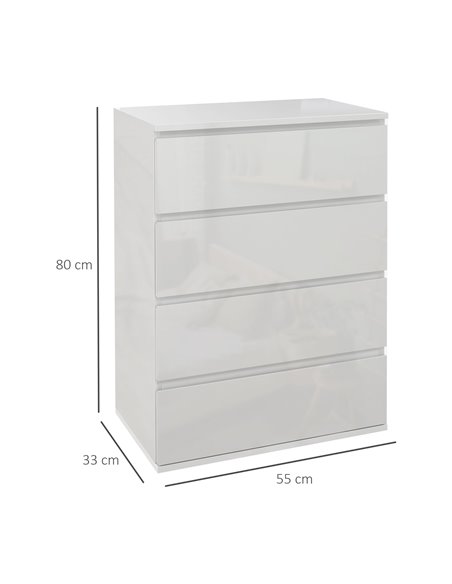 HOMCOM High Gloss 4 Drawer Chest Of Drawers, Modern Dresser, White 831-337V03WT - pic 34295 | FastDaddyshop