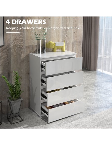 HOMCOM High Gloss 4 Drawer Chest Of Drawers,4-Drawer Storage Cabinets, Modern Dresser, Storage Drawer Unit for Bedroom, White 83 - pic 34296 | FastDaddyshop