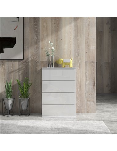 HOMCOM High Gloss 4 Drawer Chest Of Drawers,4-Drawer Storage Cabinets, Modern Dresser, Storage Drawer Unit for Bedroom, White 83
