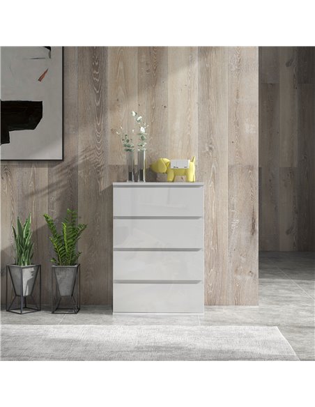 HOMCOM High Gloss 4 Drawer Chest Of Drawers,4-Drawer Storage Cabinets, Modern Dresser, Storage Drawer Unit for Bedroom, White 83 - pic 34299 | FastDaddyshop