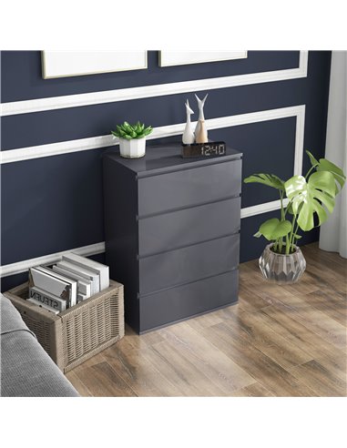 HOMCOM High Gloss 4-Drawer Chest of Drawers, Modern Dresser, Grey 831-337V03GY