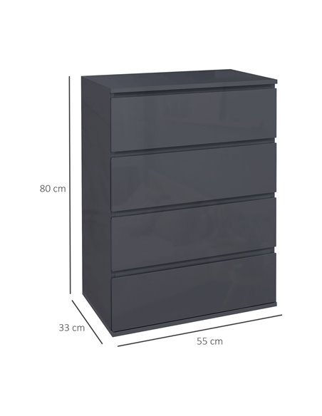 HOMCOM High Gloss 4-Drawer Chest of Drawers, Modern Dresser, Grey 831-337V03GY - pic 34304 | FastDaddyshop