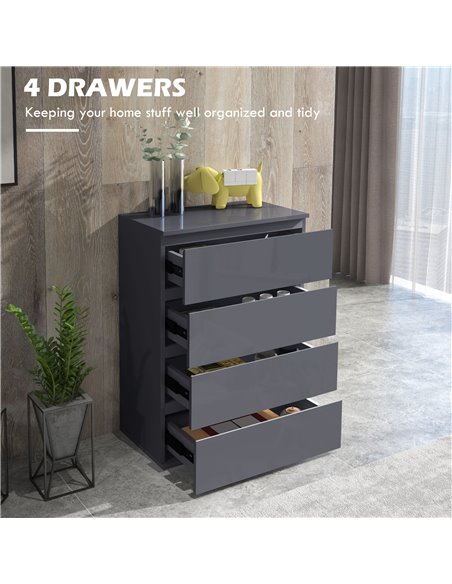 HOMCOM High Gloss Chest of Drawers, 4-Drawer Storage Cabinets, Modern Dresser, Storage Drawer Unit for Bedroom 831-337V03GY - pic 34305 | FastDaddyshop