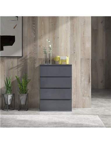 HOMCOM High Gloss Chest of Drawers, 4-Drawer Storage Cabinets, Modern Dresser, Storage Drawer Unit for Bedroom 831-337V03GY