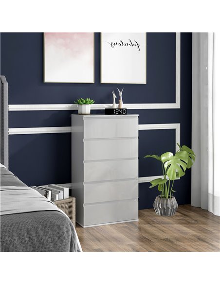 HOMCOM 5-Drawer High Gloss Chest of Drawers, Modern Dresser, White 831-337V04WT - pic 34312 | FastDaddyshop