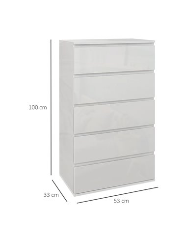 HOMCOM 5-Drawer High Gloss Chest of Drawers, Modern Dresser, White 831-337V04WT