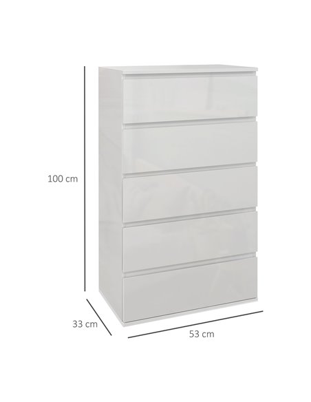 HOMCOM 5-Drawer High Gloss Chest of Drawers, Modern Dresser, White 831-337V04WT - pic 34313 | FastDaddyshop