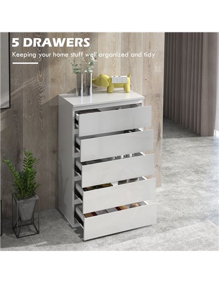HOMCOM 5-Drawer High Gloss Chest of Drawers, Storage Cabinets, Modern Dresser, Storage Drawer Unit for Bedroom, White 831-337V04 - pic 34314 | FastDaddyshop