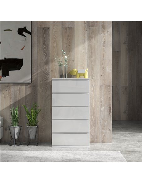 HOMCOM 5-Drawer High Gloss Chest of Drawers, Storage Cabinets, Modern Dresser, Storage Drawer Unit for Bedroom, White 831-337V04 - pic 34317 | FastDaddyshop