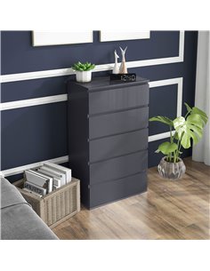 HOMCOM 5-Drawer High Gloss Chest of Drawers, Modern Dresser, Grey 831-337V04GY 2