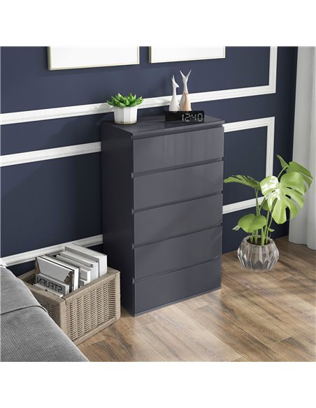 HOMCOM 5-Drawer High Gloss Chest of Drawers, Modern Dresser, Grey 831-337V04GY - pic 34321 | FastDaddyshop
