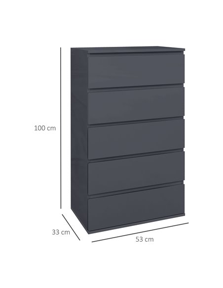 HOMCOM 5-Drawer High Gloss Chest of Drawers, Modern Dresser, Grey 831-337V04GY - pic 34322 | FastDaddyshop