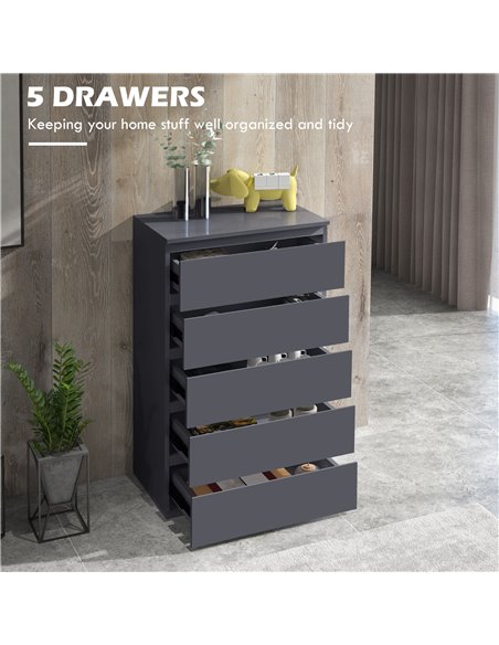 HOMCOM High Gloss Chest of Drawers, 5-Drawer Storage Cabinets, Modern Dresser, Storage Drawer Unit for Bedroom 831-337V04GY - pic 34323 | FastDaddyshop