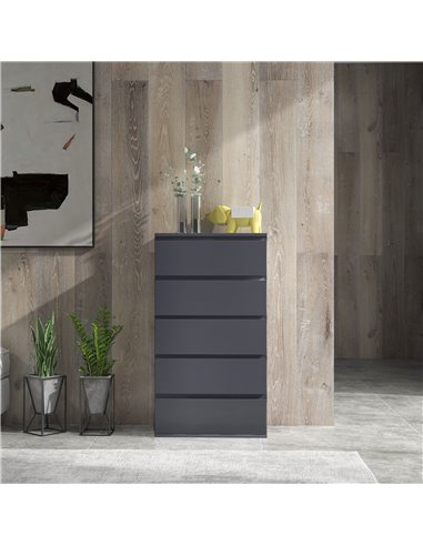 HOMCOM High Gloss Chest of Drawers, 5-Drawer Storage Cabinets, Modern Dresser, Storage Drawer Unit for Bedroom 831-337V04GY