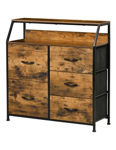 HOMCOM Bedroom Chest of Drawers, Industrial 5 Fabric Drawer Dresser, Rustic Brown 838-298V00RB
