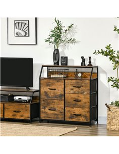 HOMCOM Bedroom Chest of Drawers, Industrial 5 Fabric Drawer Dresser, Rustic Brown 838-298V00RB 2