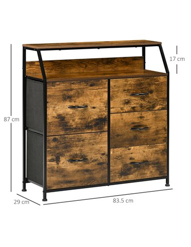 HOMCOM Bedroom Chest of Drawers, Industrial 5 Fabric Drawer Dresser, Rustic Brown 838-298V00RB
