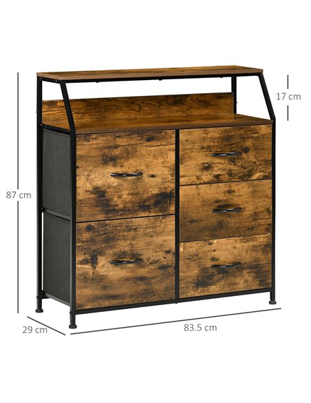 HOMCOM Bedroom Chest of Drawers, Industrial 5 Fabric Drawer Dresser, Rustic Brown 838-298V00RB - pic 34331 | FastDaddyshop