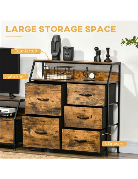 HOMCOM Bedroom Chest of Drawers, Industrial 5 Fabric Drawer Dresser with Open Shelf for Living Room, Rustic Brown 838-298V00RB - pic 34332 | FastDaddyshop