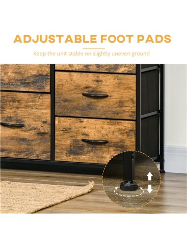 HOMCOM Bedroom Chest of Drawers, Industrial 5 Fabric Drawer Dresser with Open Shelf for Living Room, Rustic Brown 838-298V00RB