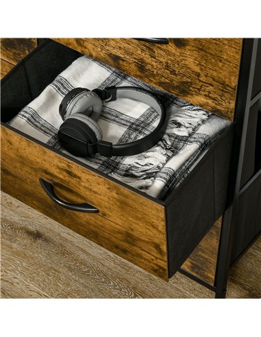 HOMCOM Bedroom Chest of Drawers, Industrial 5 Fabric Drawer Dresser with Open Shelf for Living Room, Rustic Brown 838-298V00RB