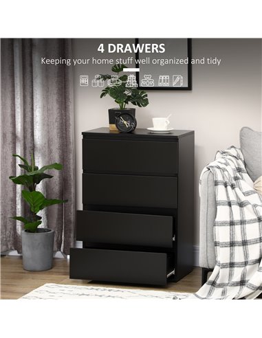HOMCOM Chest of Drawers, 4-Drawer Storage Cabinets, Modern Dresser, Storage Drawer Unit for Bedroom 831-337V00BK