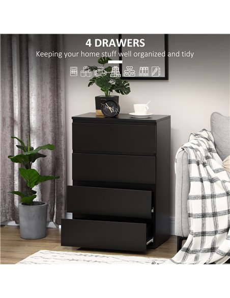 HOMCOM Chest of Drawers, 4-Drawer Storage Cabinets, Modern Dresser, Storage Drawer Unit for Bedroom 831-337V00BK - pic 34342 | FastDaddyshop