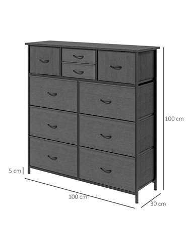 HOMCOM Chest of Drawers, 10 Drawer Dresser, Black 831-725V00BK