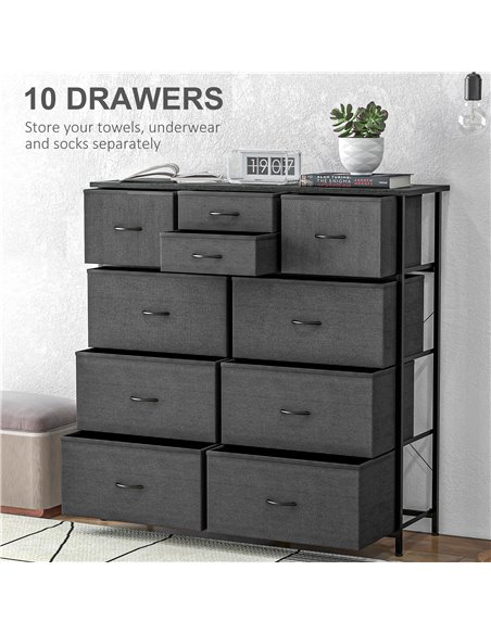 HOMCOM Bedroom Chest of Drawers, 10 Drawer Dresser with Foldable Fabric Drawers and Steel Frame, Black 831-725V00BK - pic 34350 | FastDaddyshop