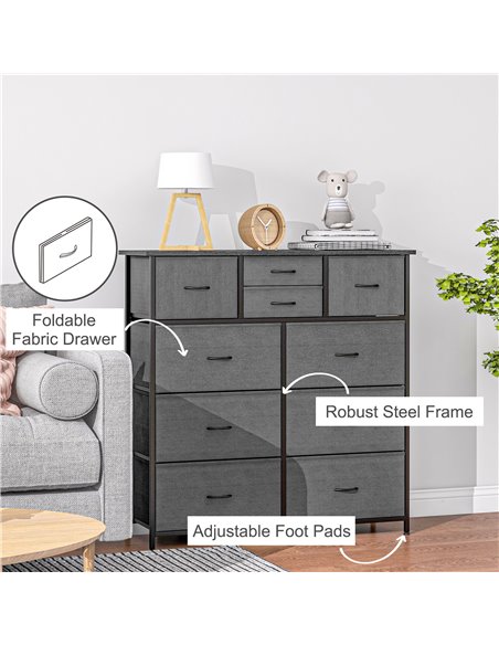 HOMCOM Bedroom Chest of Drawers, 10 Drawer Dresser with Foldable Fabric Drawers and Steel Frame, Black 831-725V00BK - pic 34351 | FastDaddyshop