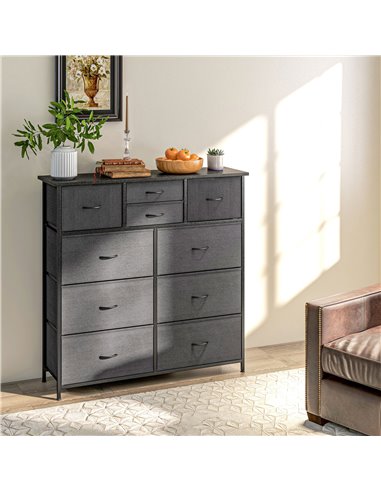 HOMCOM Bedroom Chest of Drawers, 10 Drawer Dresser with Foldable Fabric Drawers and Steel Frame, Black 831-725V00BK
