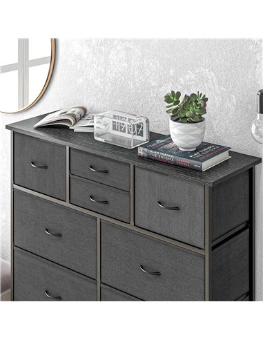 HOMCOM Bedroom Chest of Drawers, 10 Drawer Dresser with Foldable Fabric Drawers and Steel Frame, Black 831-725V00BK