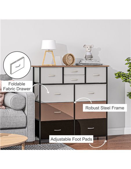 HOMCOM Bedroom Chest of Drawers, 10 Drawer Dresser with Foldable Fabric Drawers and Steel Frame, Multicolour 831-725V00MX - pic 34360 | FastDaddyshop