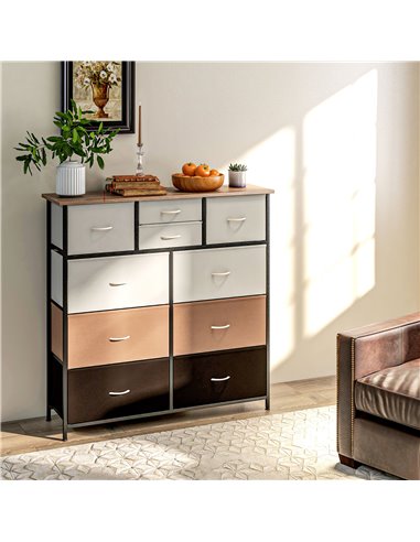 HOMCOM Bedroom Chest of Drawers, 10 Drawer Dresser with Foldable Fabric Drawers and Steel Frame, Multicolour 831-725V00MX